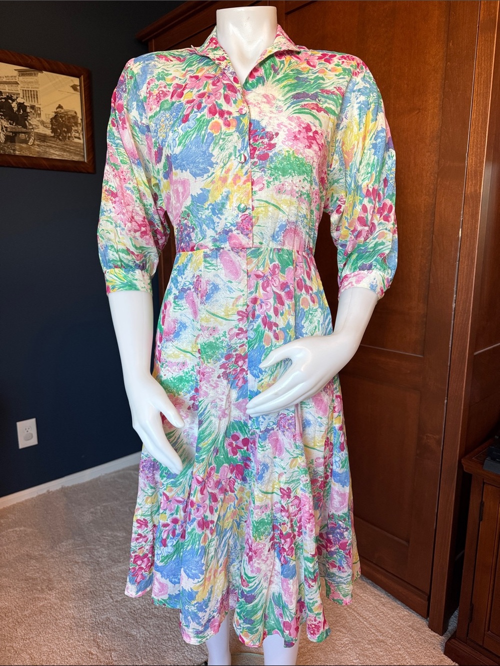 Vintage Floral Shirt Dress - Pink Multi